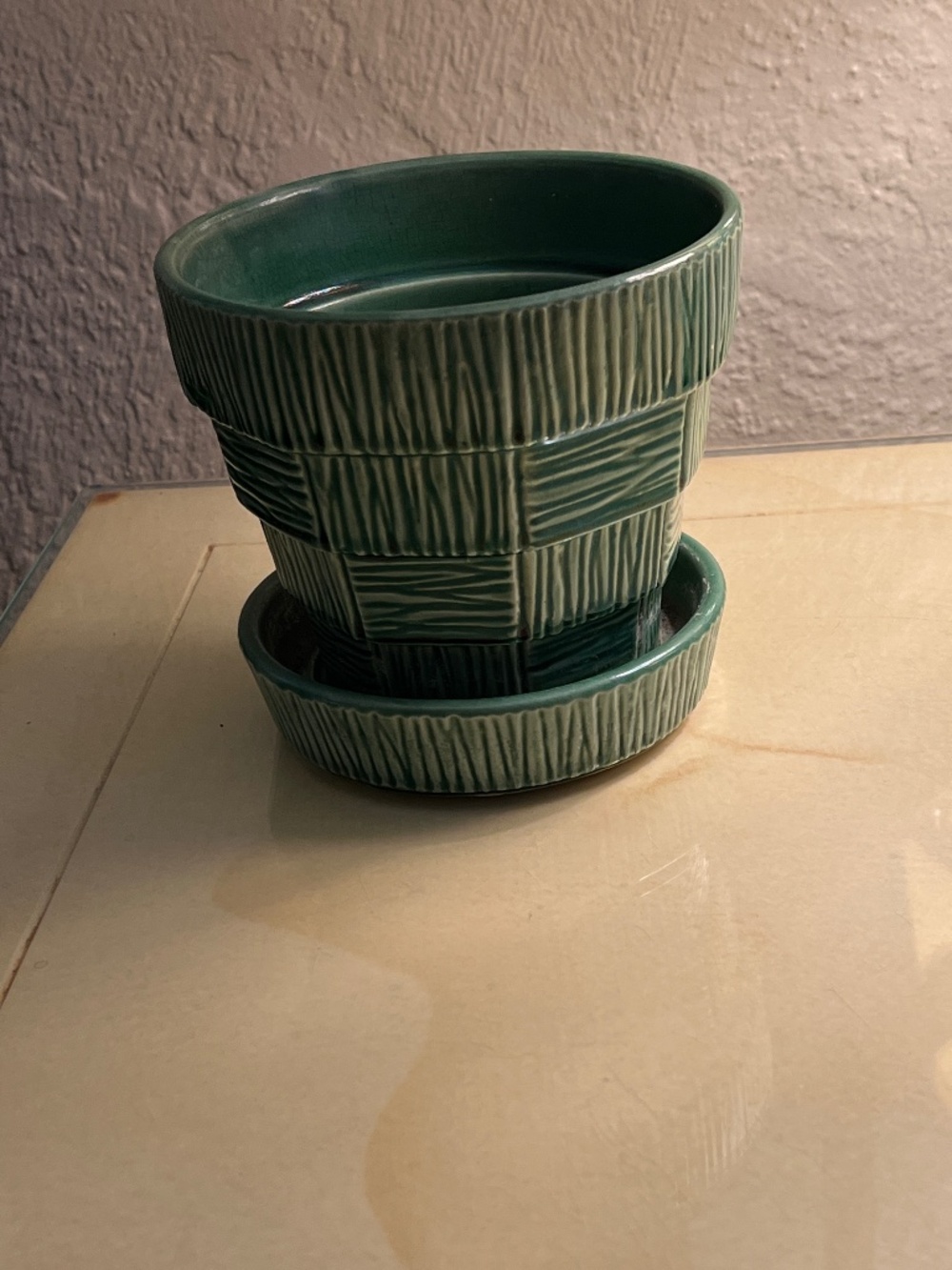 MCCOY POTTERY 1950'S BASKETWEAVE GREEN FLOWER POT PLANTER 5.25" EXCELLENT VTG - Picture 5 of 5